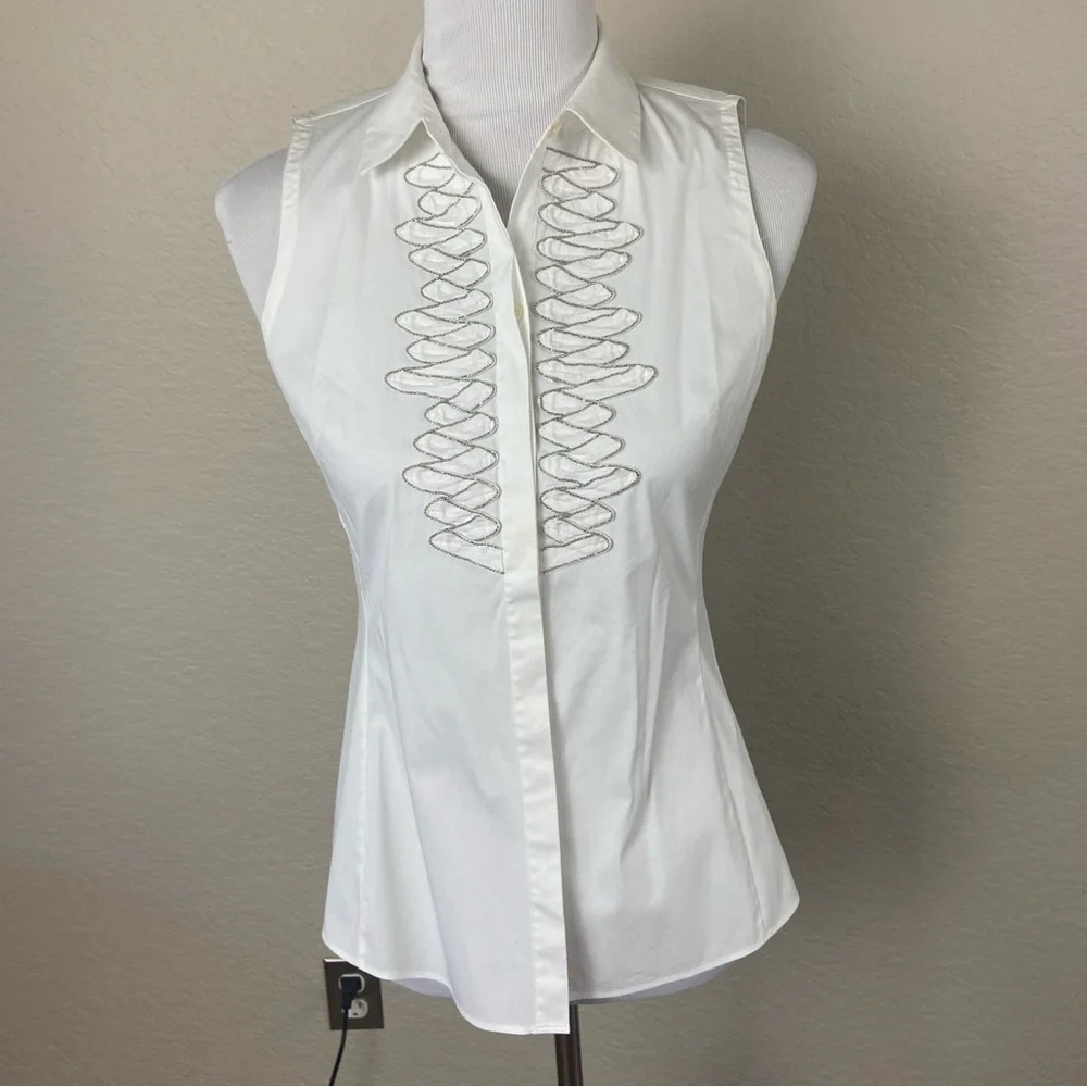 Lafayette 148 New York White Sleeveless Beaded Top Size 2 - Picture 1 of 8